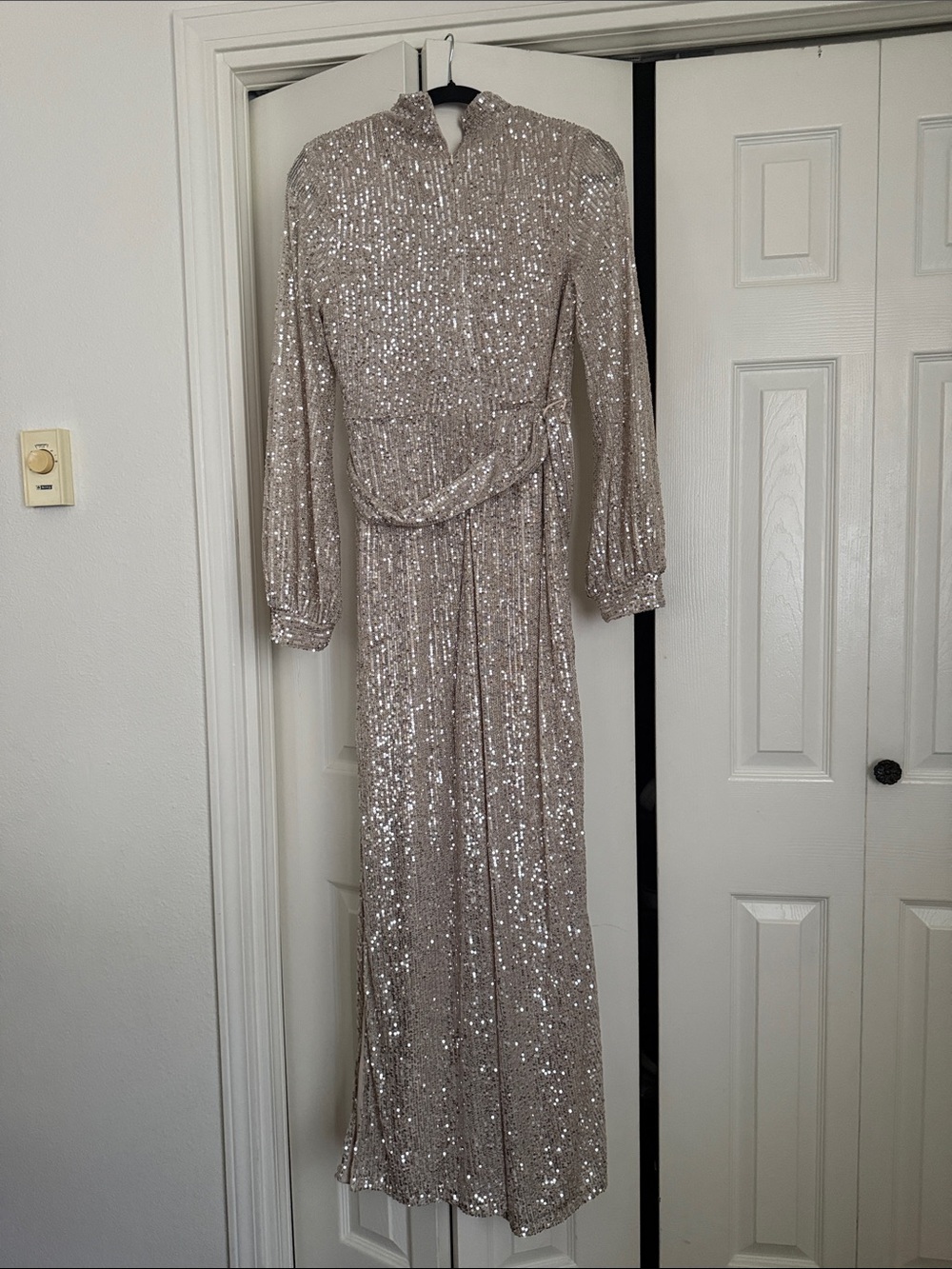 Aakaa Champagne Sequin Jumpsuit